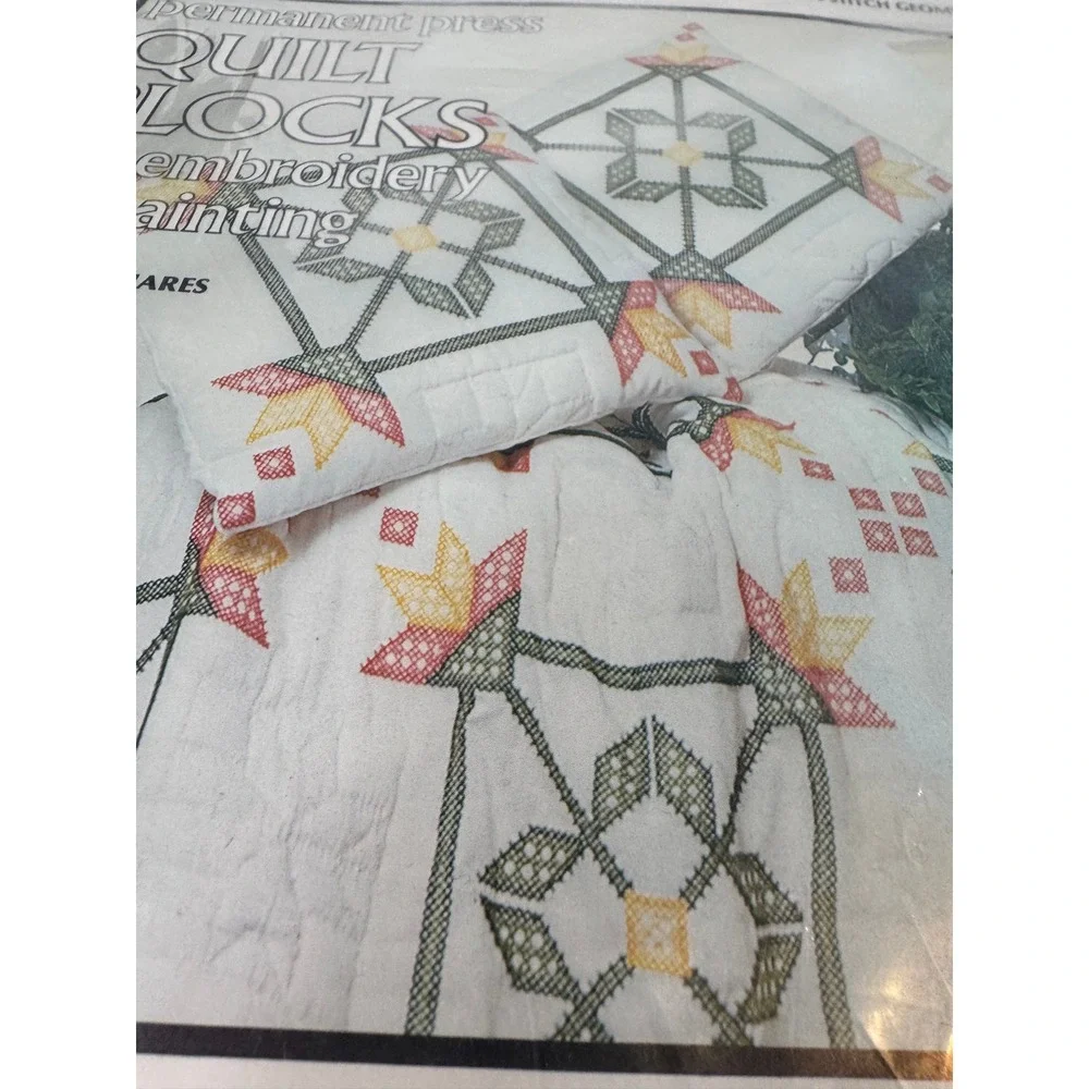 Vintage Vogart Crafts Cross Stitch Quilt Blocks 6 Piece NOS Embroidery Kit